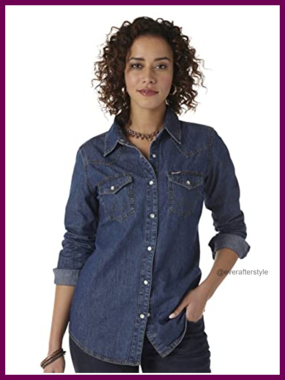 Western Denim Snap Shirt Long Sleeve Button Down Snap Cuffs